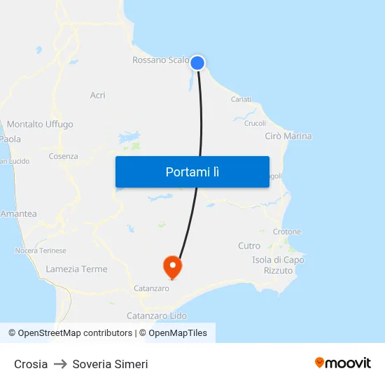 Crosia to Soveria Simeri map