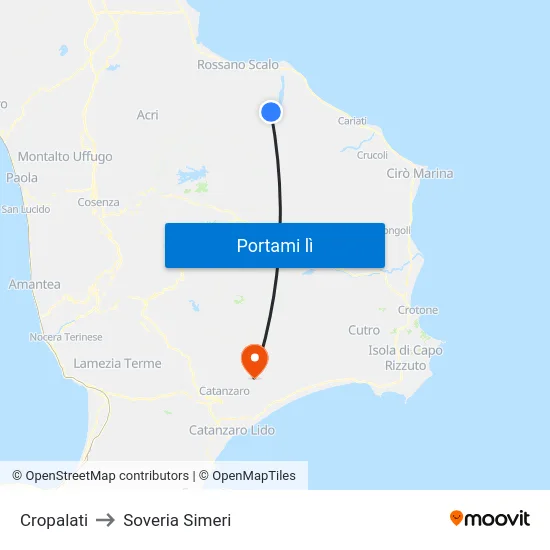 Cropalati to Soveria Simeri map