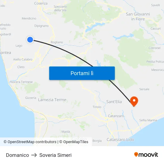 Domanico to Soveria Simeri map