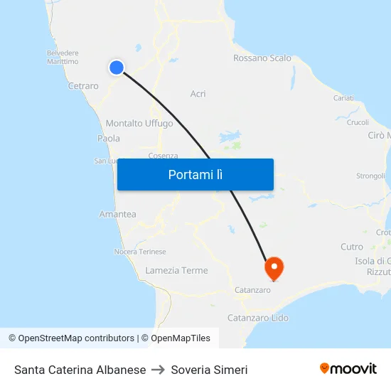 Santa Caterina Albanese to Soveria Simeri map
