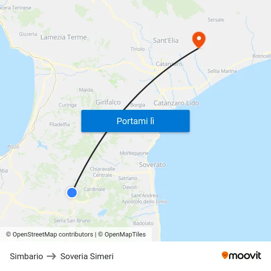 Simbario to Soveria Simeri map