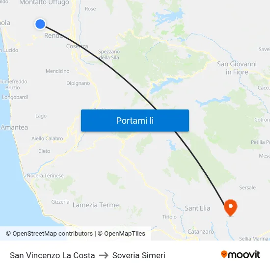 San Vincenzo La Costa to Soveria Simeri map