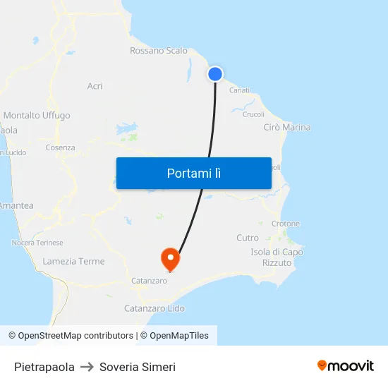 Pietrapaola to Soveria Simeri map