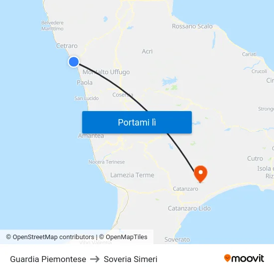 Guardia Piemontese to Soveria Simeri map