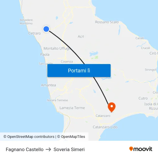 Fagnano Castello to Soveria Simeri map