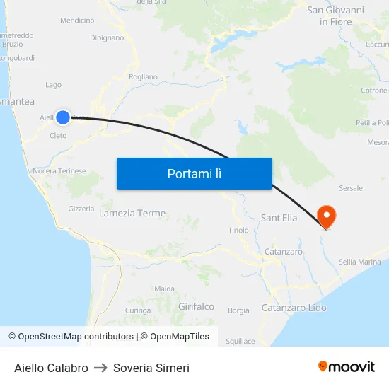 Aiello Calabro to Soveria Simeri map