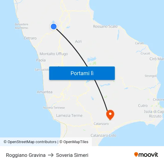 Roggiano Gravina to Soveria Simeri map