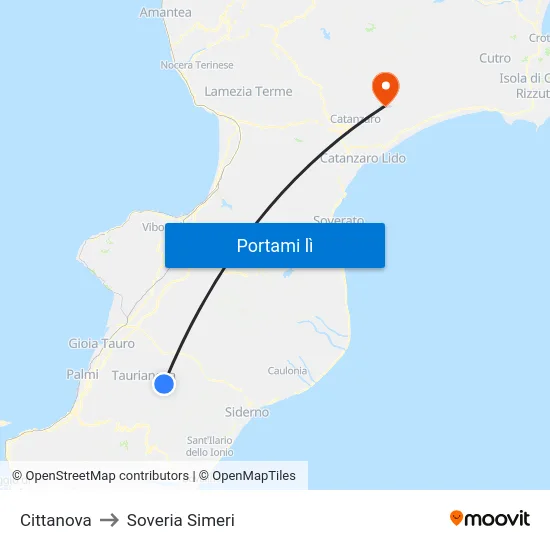 Cittanova to Soveria Simeri map