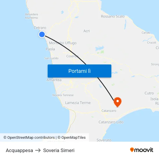 Acquappesa to Soveria Simeri map