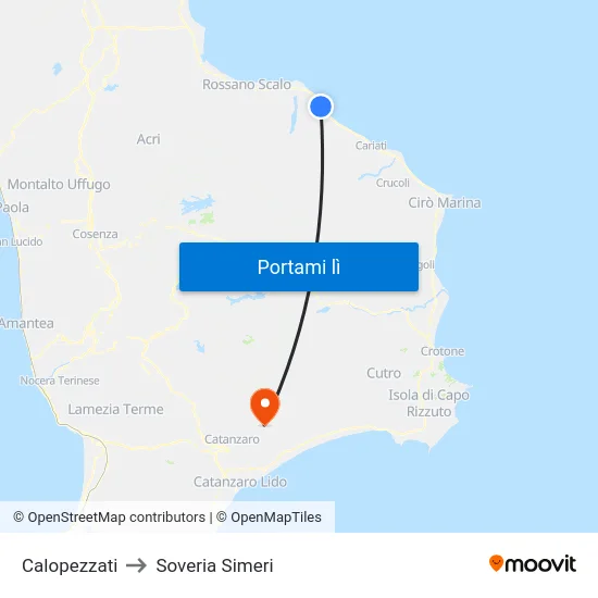 Calopezzati to Soveria Simeri map