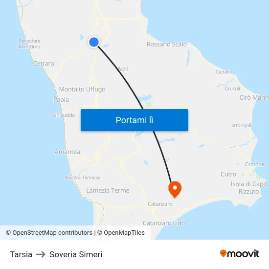 Tarsia to Soveria Simeri map