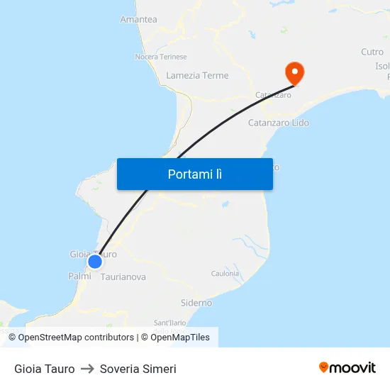 Gioia Tauro to Soveria Simeri map
