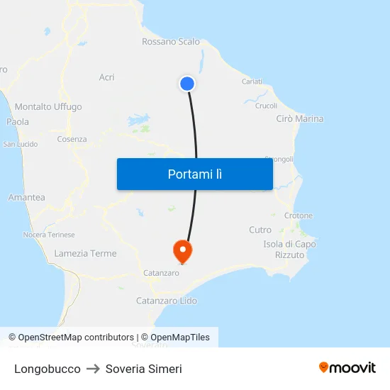 Longobucco to Soveria Simeri map