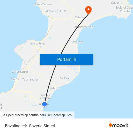 Bovalino to Soveria Simeri map