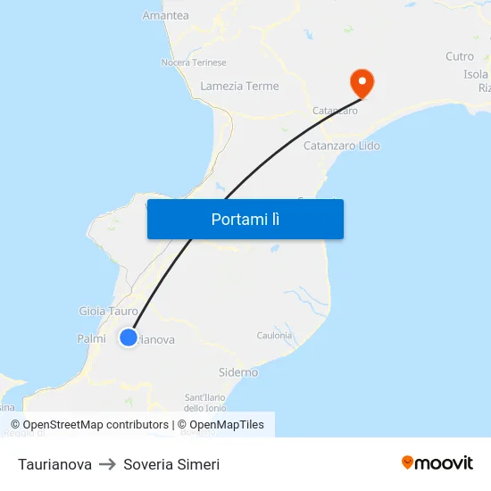 Taurianova to Soveria Simeri map