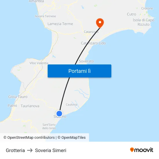Grotteria to Soveria Simeri map