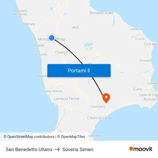San Benedetto Ullano to Soveria Simeri map