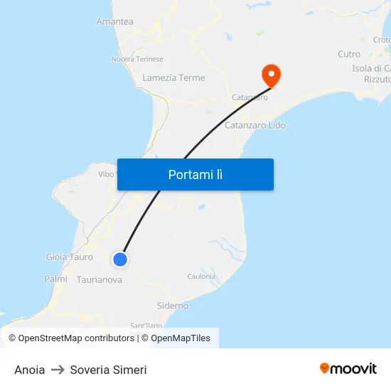 Anoia to Soveria Simeri map