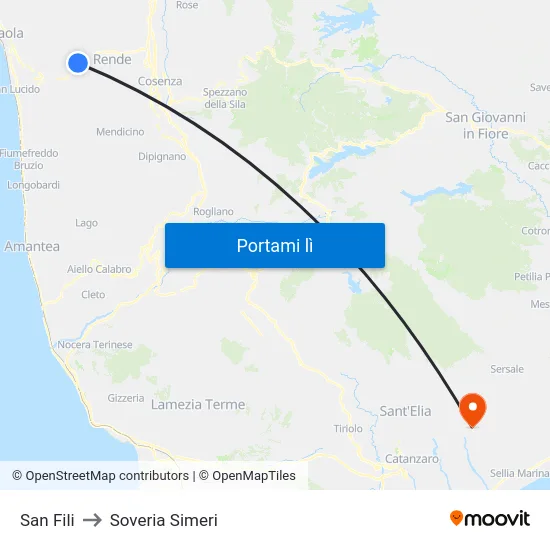 San Fili to Soveria Simeri map