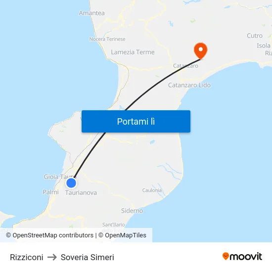 Rizziconi to Soveria Simeri map
