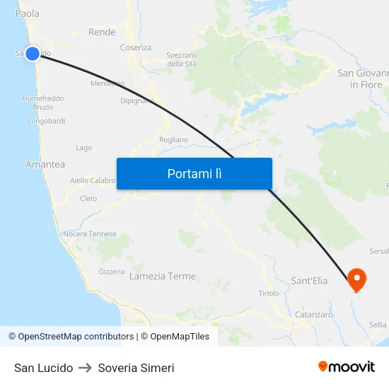 San Lucido to Soveria Simeri map