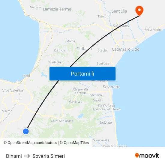 Dinami to Soveria Simeri map