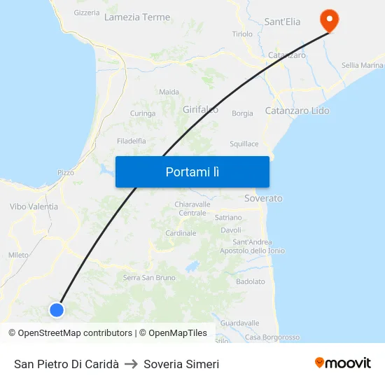 San Pietro Di Caridà to Soveria Simeri map