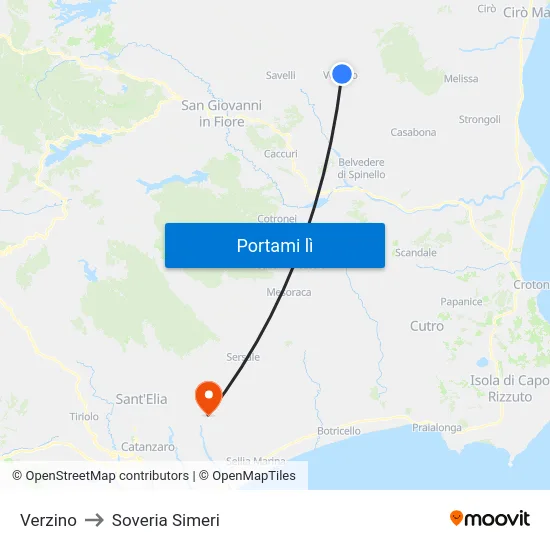 Verzino to Soveria Simeri map