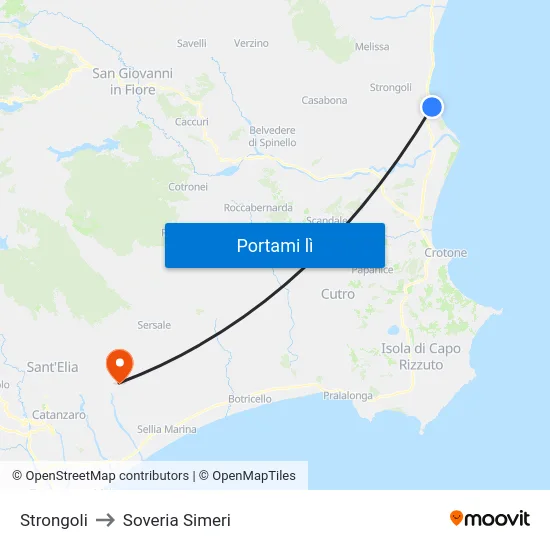 Strongoli to Soveria Simeri map