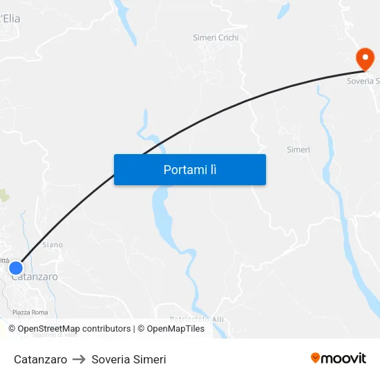 Catanzaro to Soveria Simeri map