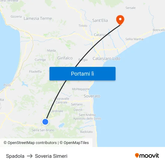 Spadola to Soveria Simeri map