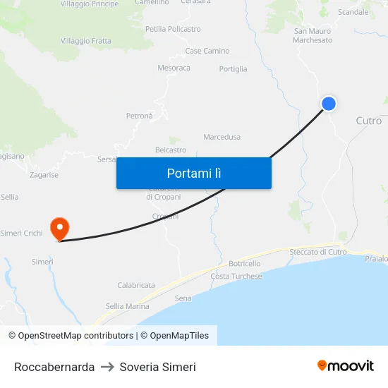 Roccabernarda to Soveria Simeri map