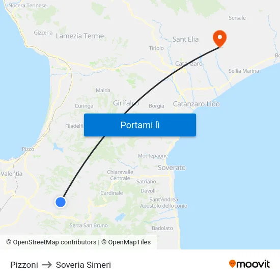 Pizzoni to Soveria Simeri map