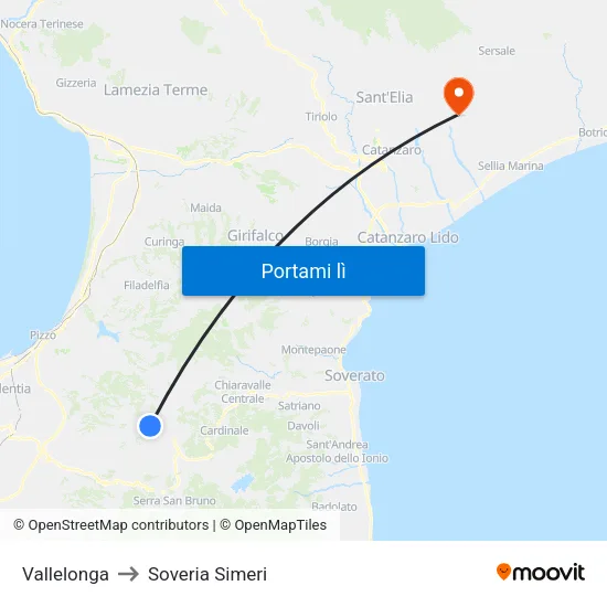 Vallelonga to Soveria Simeri map