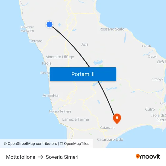 Mottafollone to Soveria Simeri map