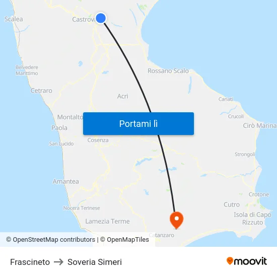 Frascineto to Soveria Simeri map