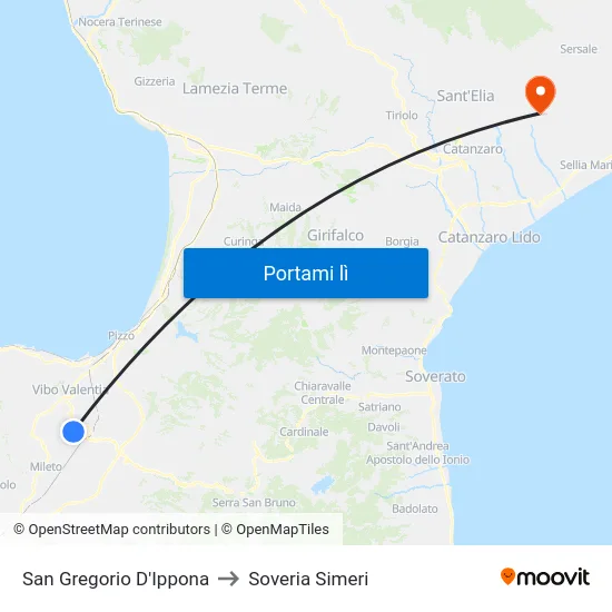 San Gregorio D'Ippona to Soveria Simeri map