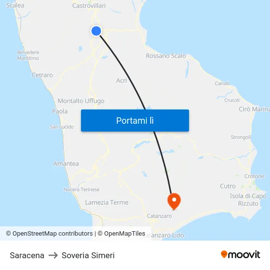 Saracena to Soveria Simeri map