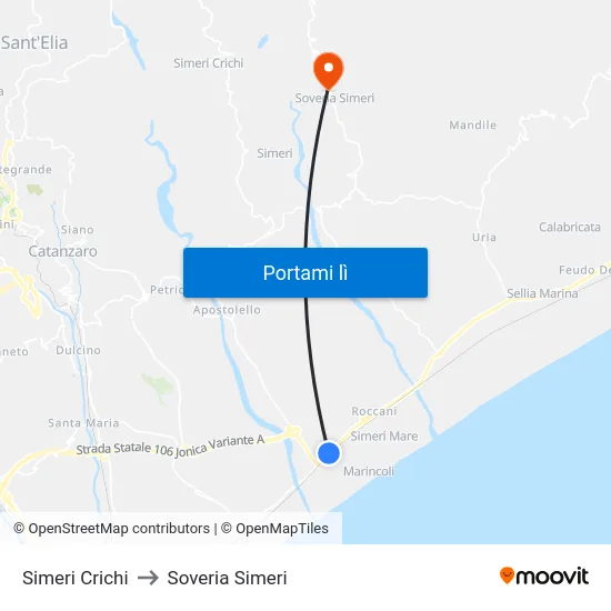 Simeri Crichi to Soveria Simeri map