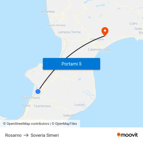 Rosarno to Soveria Simeri map