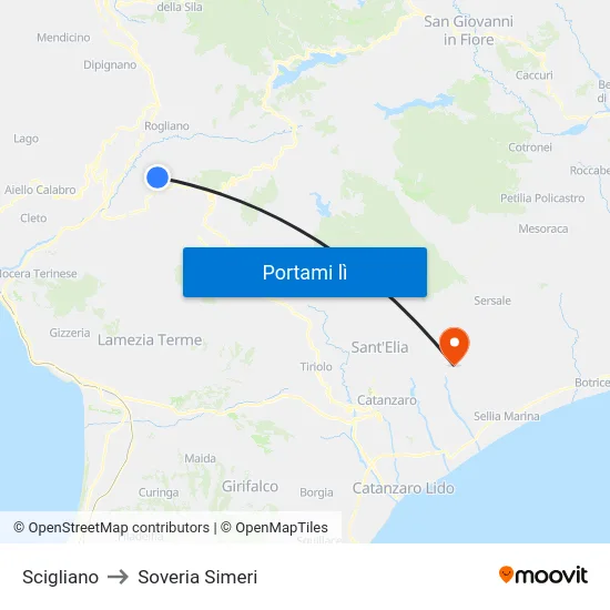 Scigliano to Soveria Simeri map