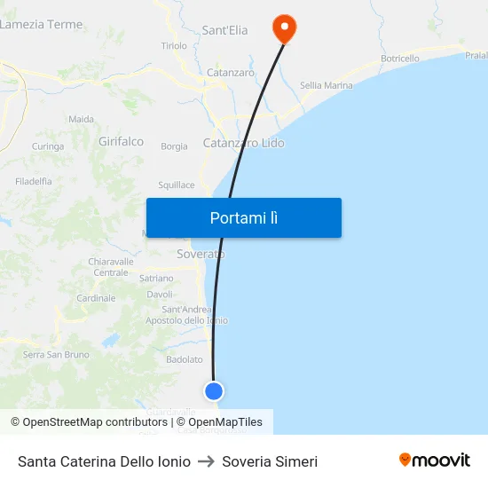 Santa Caterina Dello Ionio to Soveria Simeri map