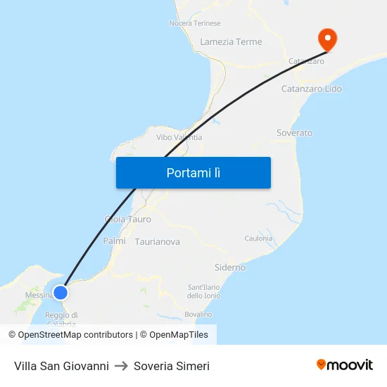 Villa San Giovanni to Soveria Simeri map