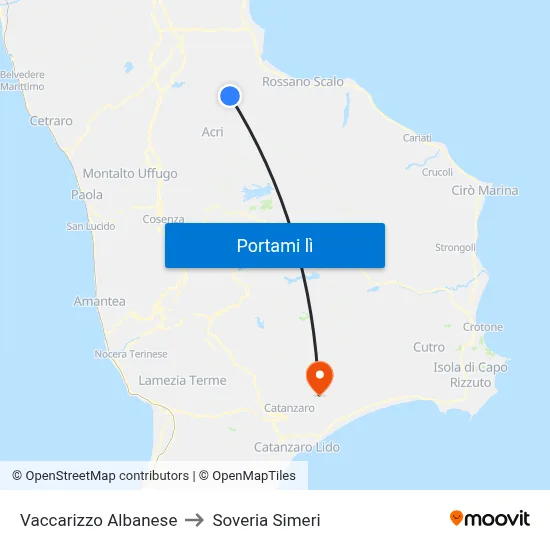 Vaccarizzo Albanese to Soveria Simeri map