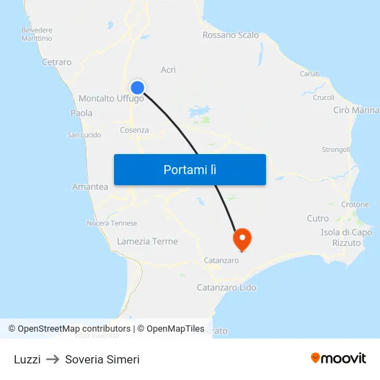 Luzzi to Soveria Simeri map