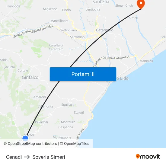 Cenadi to Soveria Simeri map
