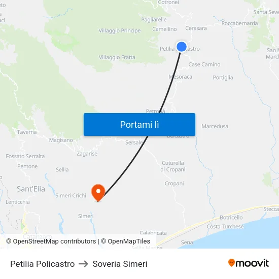 Petilia Policastro to Soveria Simeri map