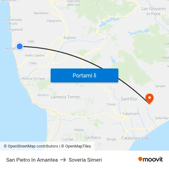 San Pietro In Amantea to Soveria Simeri map
