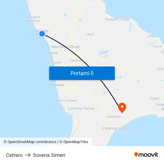 Cetraro to Soveria Simeri map