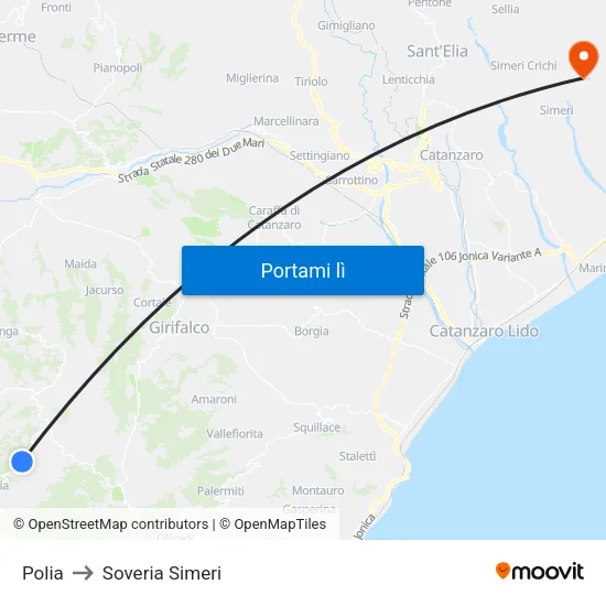 Polia to Soveria Simeri map